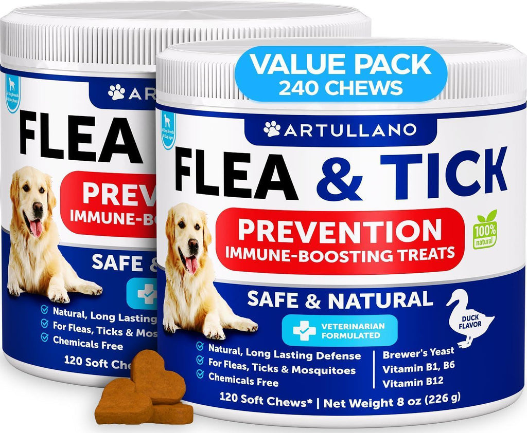 Flea and Tick Prevention for Dogs Chewables   Made in USA   Natural Flea and Tick Supplement for Dogs   240 Immune Support Chews (2 Pack)   Vitamins B1 B6 B12   All Breeds and Ages