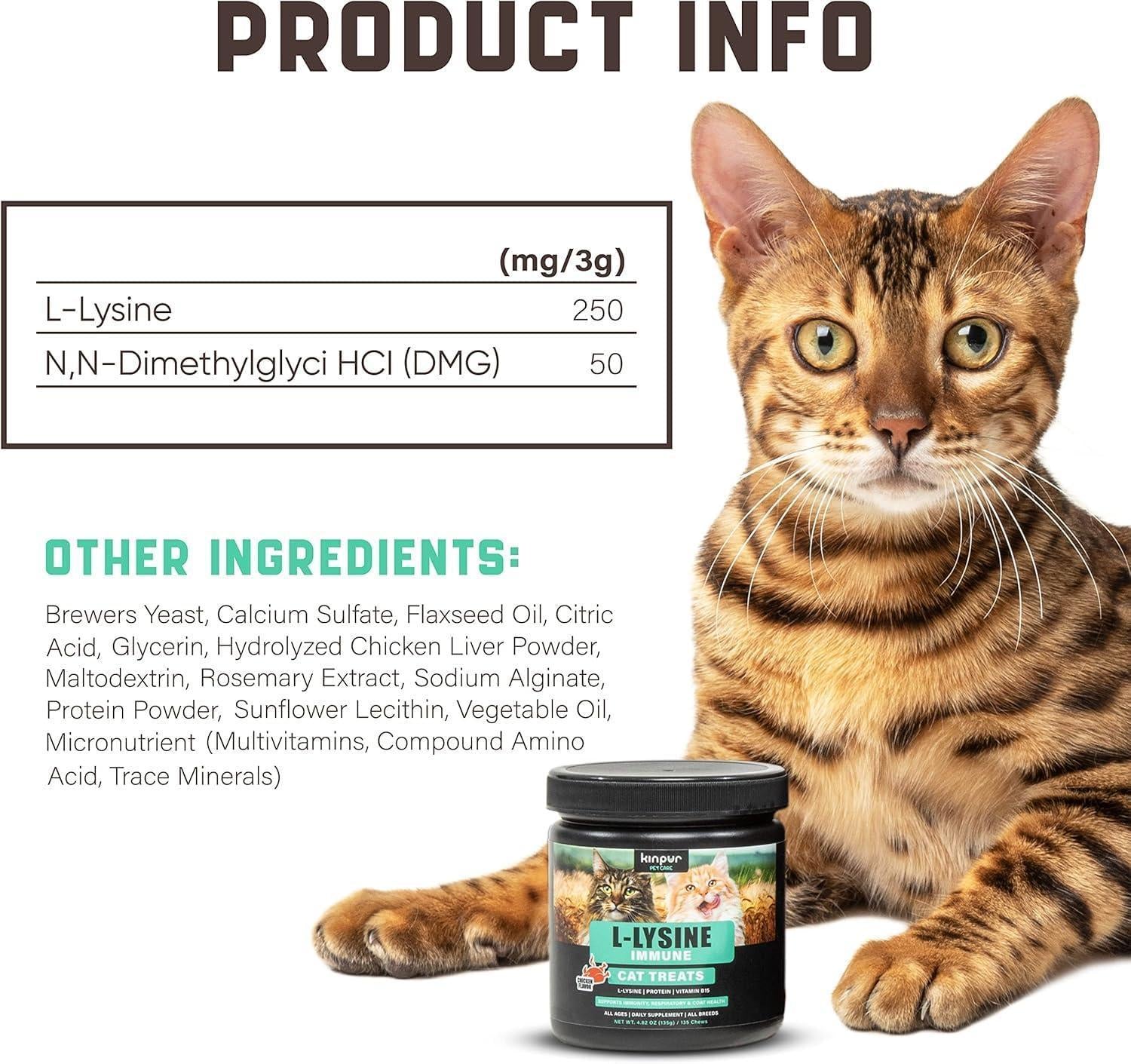 Lysine Cat Treats – Immune Support for Cats – Promotes Respiratory Health and Eye Function – Fortified with Vitamin B Calcium and Protein