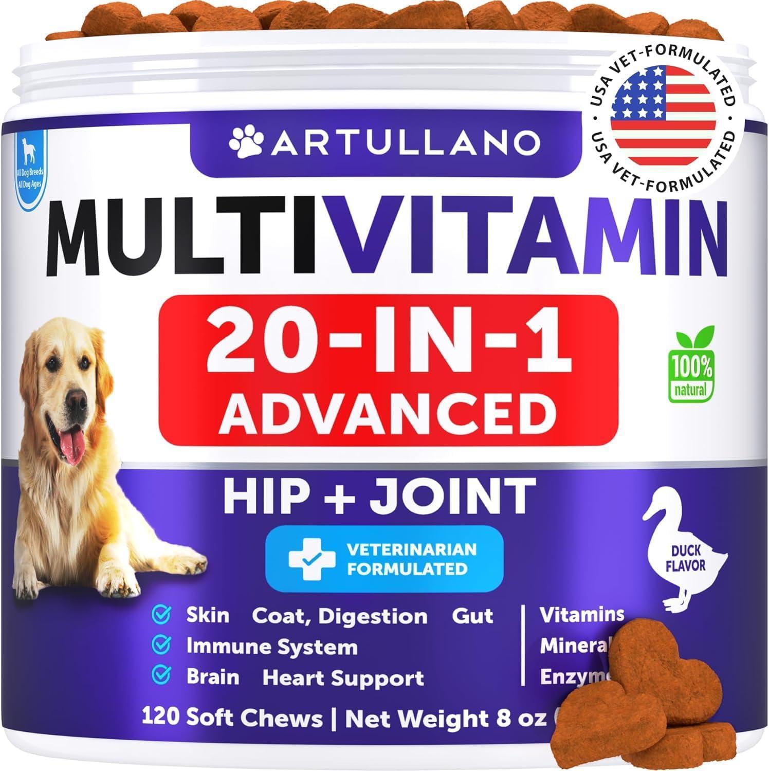 Dog Multivitamin Chewable with Glucosamine 26 in 1 Dog Vitamins and Supplements Senior & Puppy Multivitamin for Dogs Pet Joint Support Health Immunity Mobility Gut Skin 120 Chews