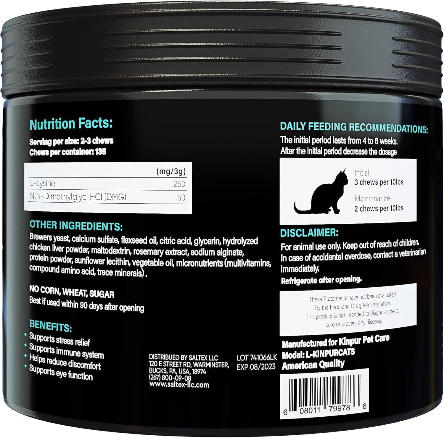 Lysine Cat Treats – Immune Support for Cats – Promotes Respiratory Health and Eye Function – Fortified with Vitamin B Calcium and Protein