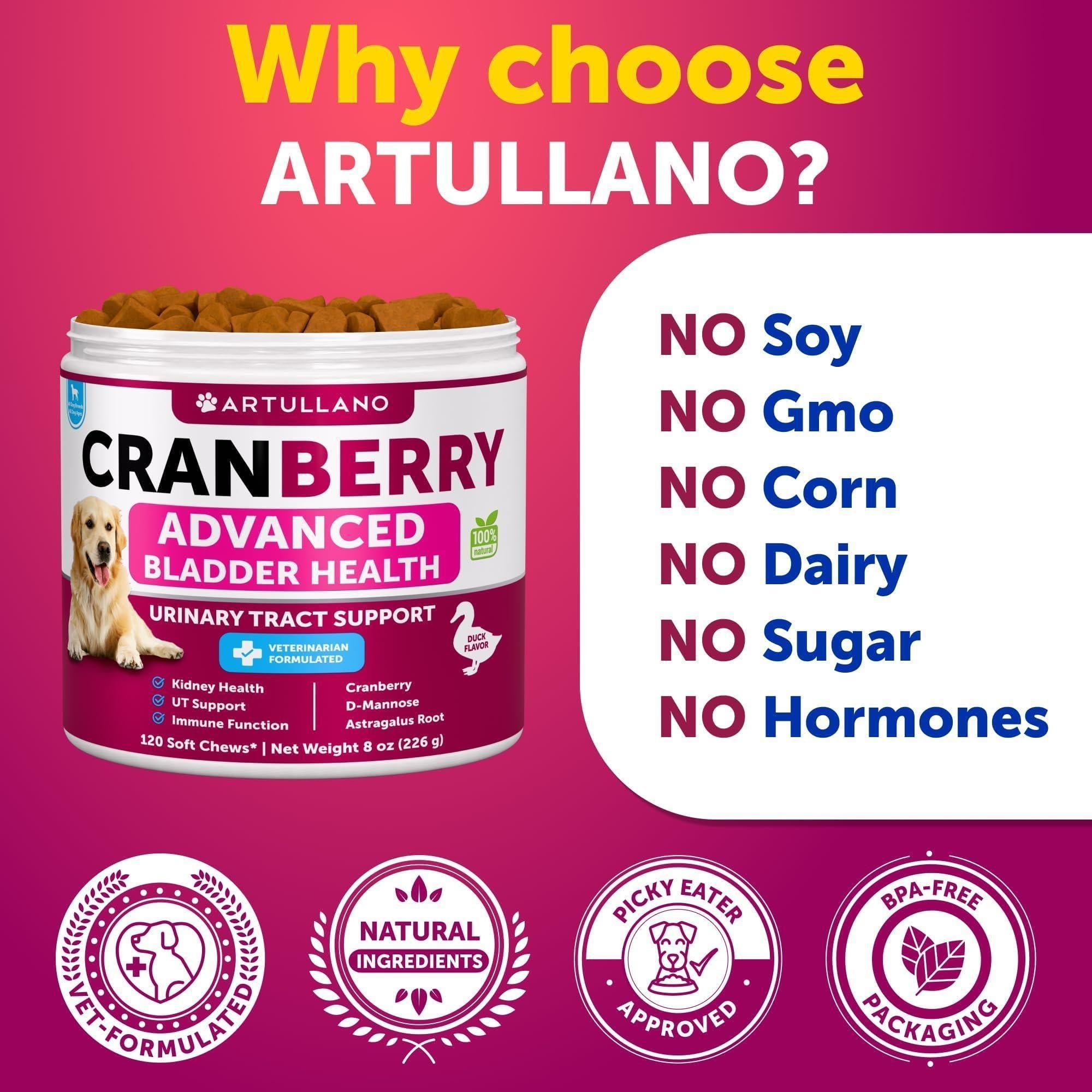 Dog UTI Treatment   Cranberry Supplement and Bladder Control for Dogs   UTI Chewable Treats (2 Pack)   240 Chews for Kidney Support   Bladder Stones   Urinary Tract Infection Incontinence Treatment