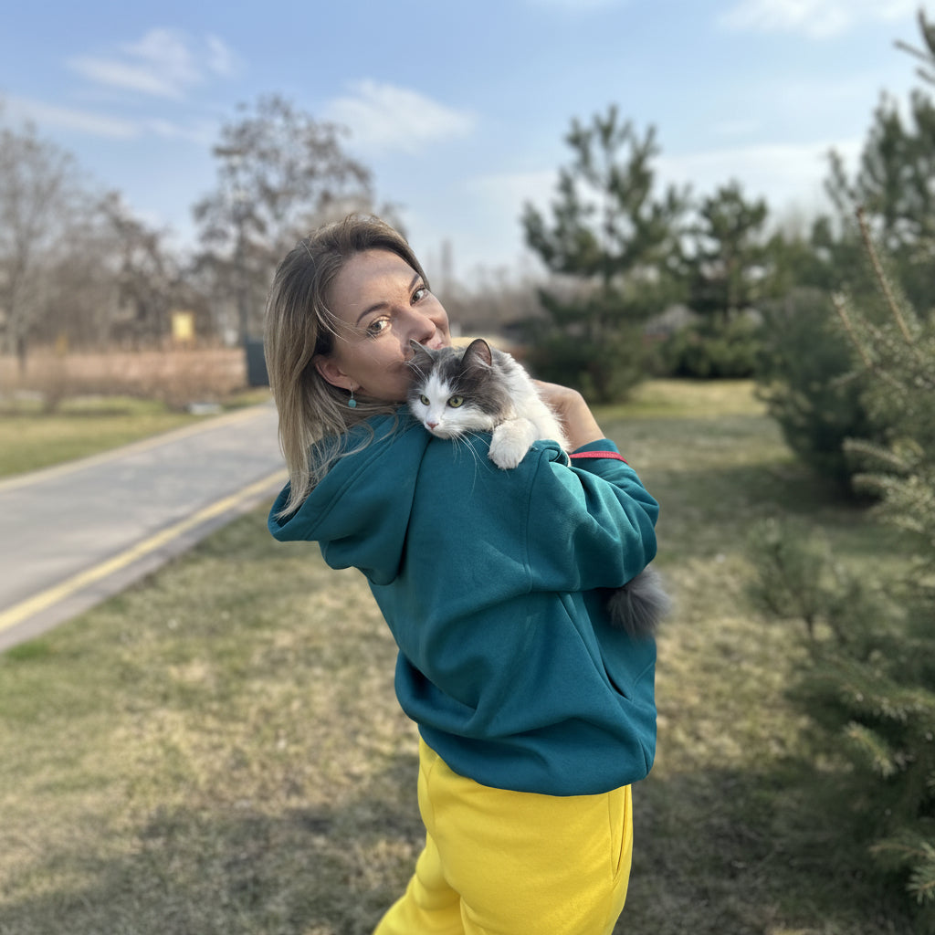 Forest Green Carrier Hoodie for Pet Owners: Professional Cats Clothing
