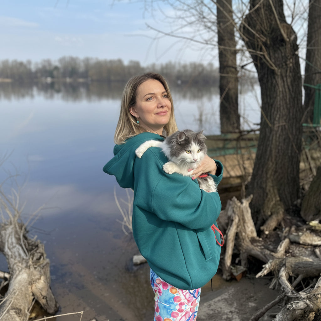 Forest Green Carrier Hoodie for Pet Owners: Professional Cats Clothing