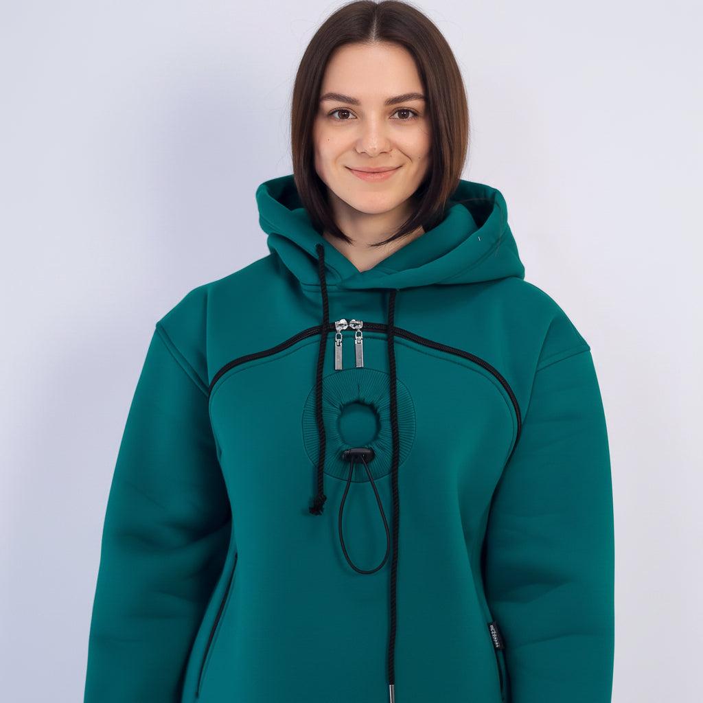 Forest Green Carrier Hoodie for Pet Owners: Professional Cats Clothing