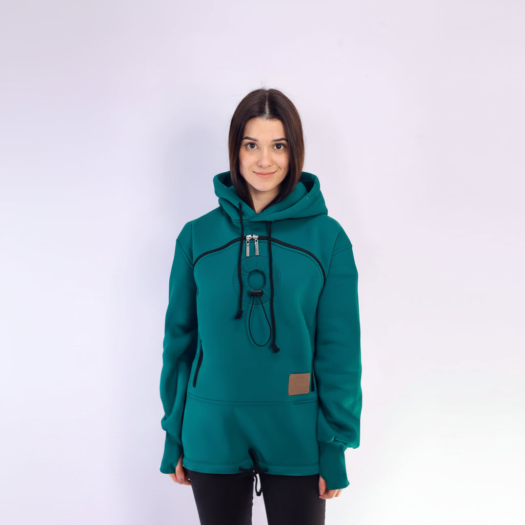Forest Green Carrier Hoodie for Pet Owners: Professional Cats Clothing