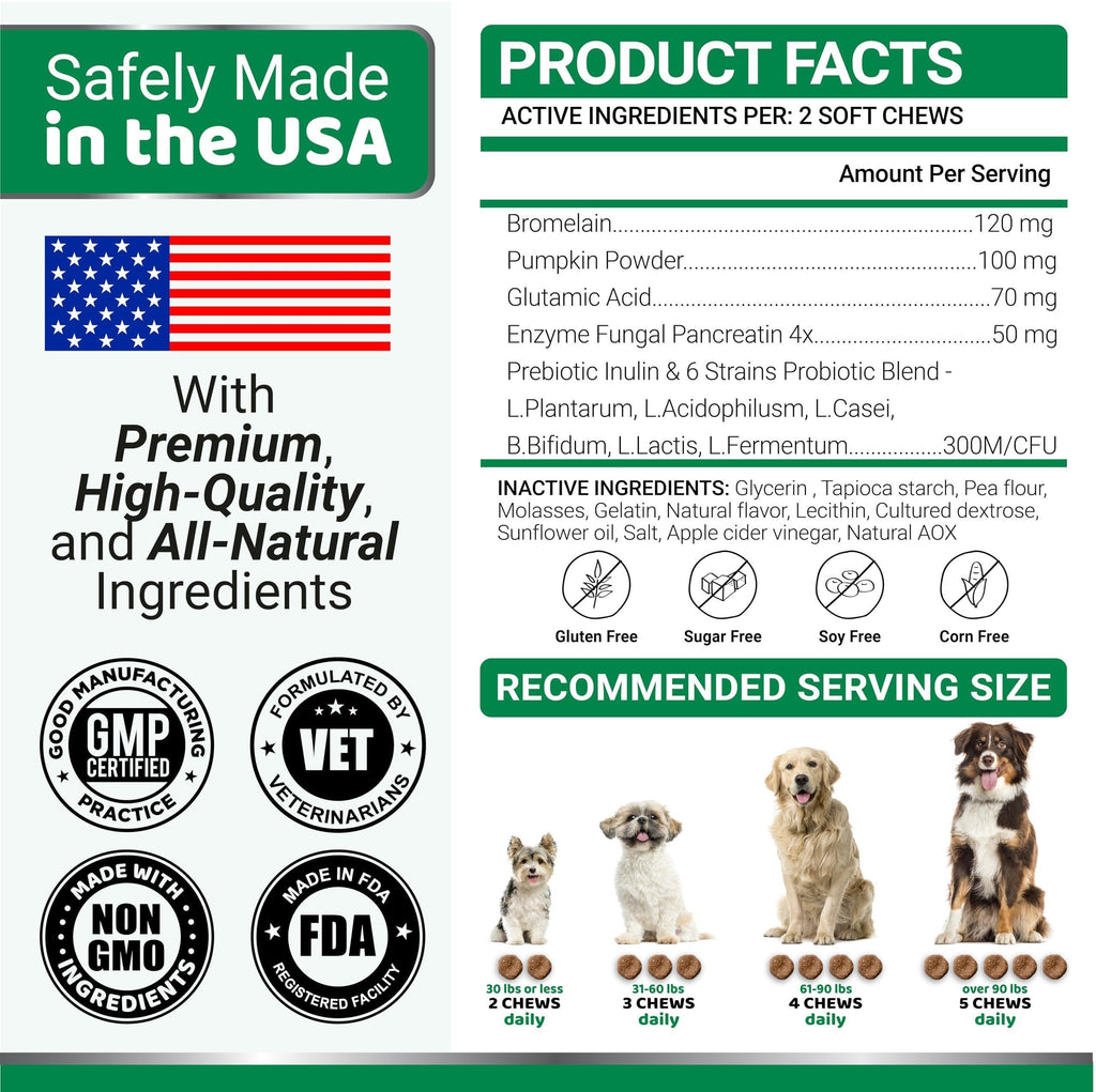 No Poo Chews for Dogs   170 Ct   Coprophagia No Poop Eating Deterrent for Dogs   Stop Eating Poop for Canine   Probiotics & Digestive Enzymes Supplement   Made in USA