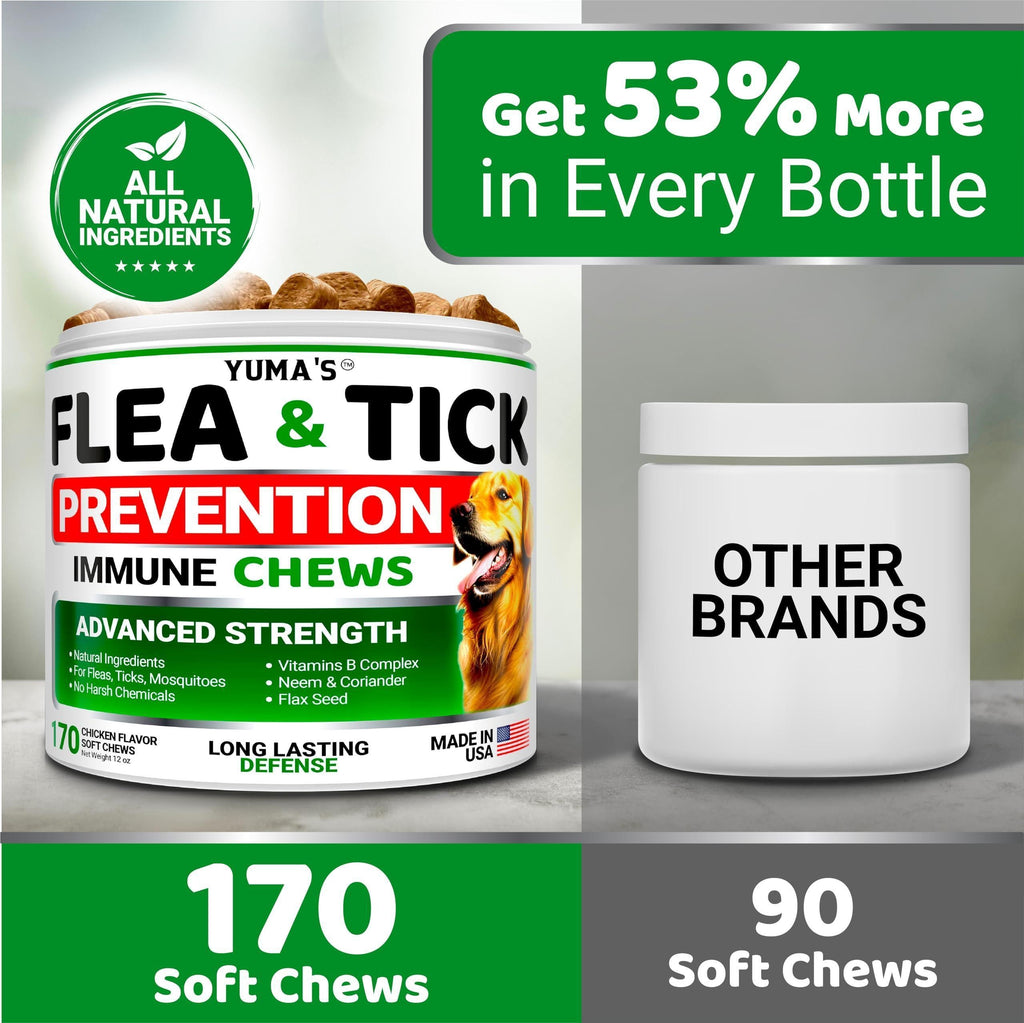 Flea and Tick Prevention for Dogs Chewables 170 Treats Natural Dog Flea and Tick Treatment Chewable Flea and Tick Chews for Dogs Soft Oral Flea Pills for Dogs All Breeds & Ages Made in USA