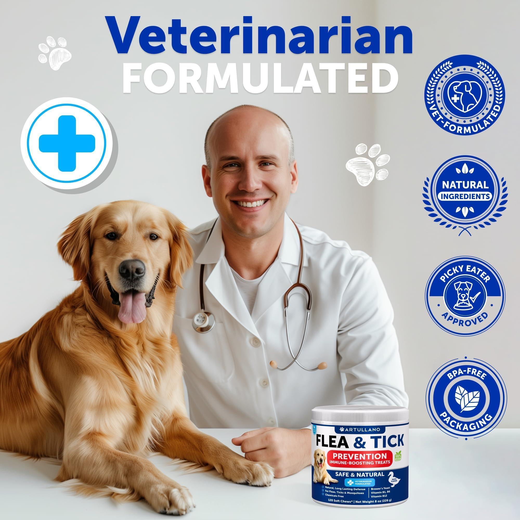 Flea and Tick Prevention for Dogs Chewables   Made in USA   Natural Flea and Tick Supplement for Dogs   240 Immune Support Chews (2 Pack)   Vitamins B1 B6 B12   All Breeds and Ages
