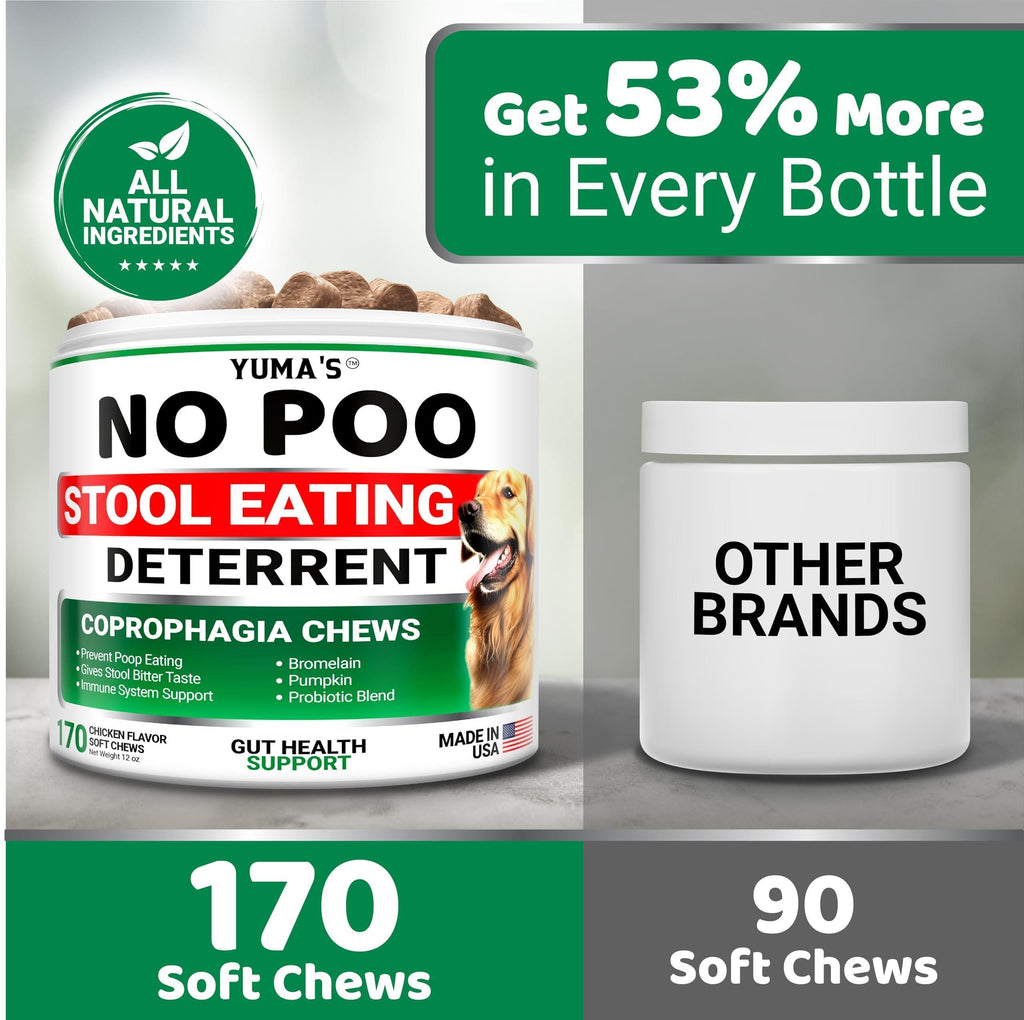 No Poo Chews for Dogs   170 Ct   Coprophagia No Poop Eating Deterrent for Dogs   Stop Eating Poop for Canine   Probiotics & Digestive Enzymes Supplement   Made in USA