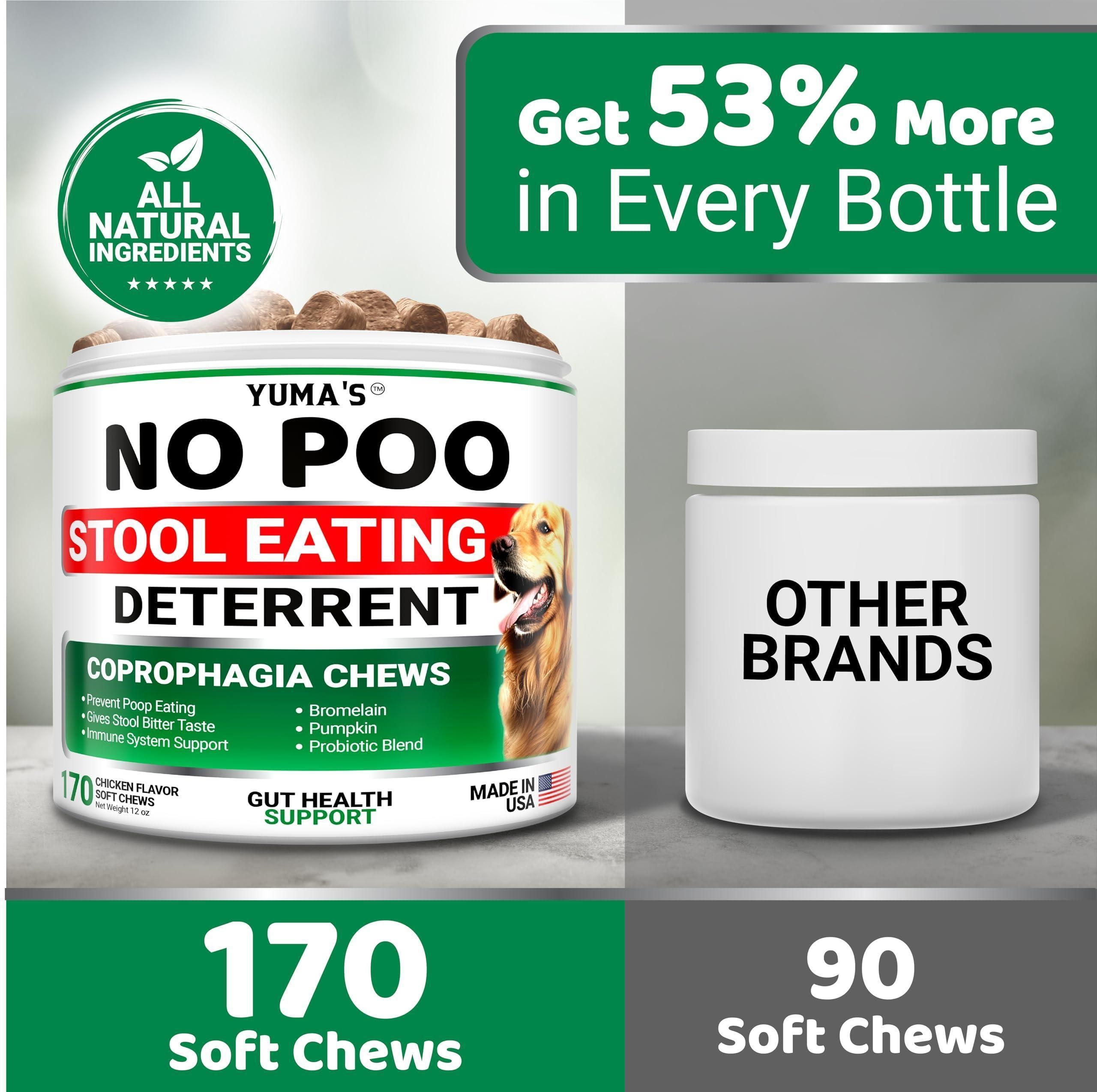 No Poo Chews for Dogs   170 Ct   Coprophagia No Poop Eating Deterrent for Dogs   Stop Eating Poop for Canine   Probiotics & Digestive Enzymes Supplement   Made in USA