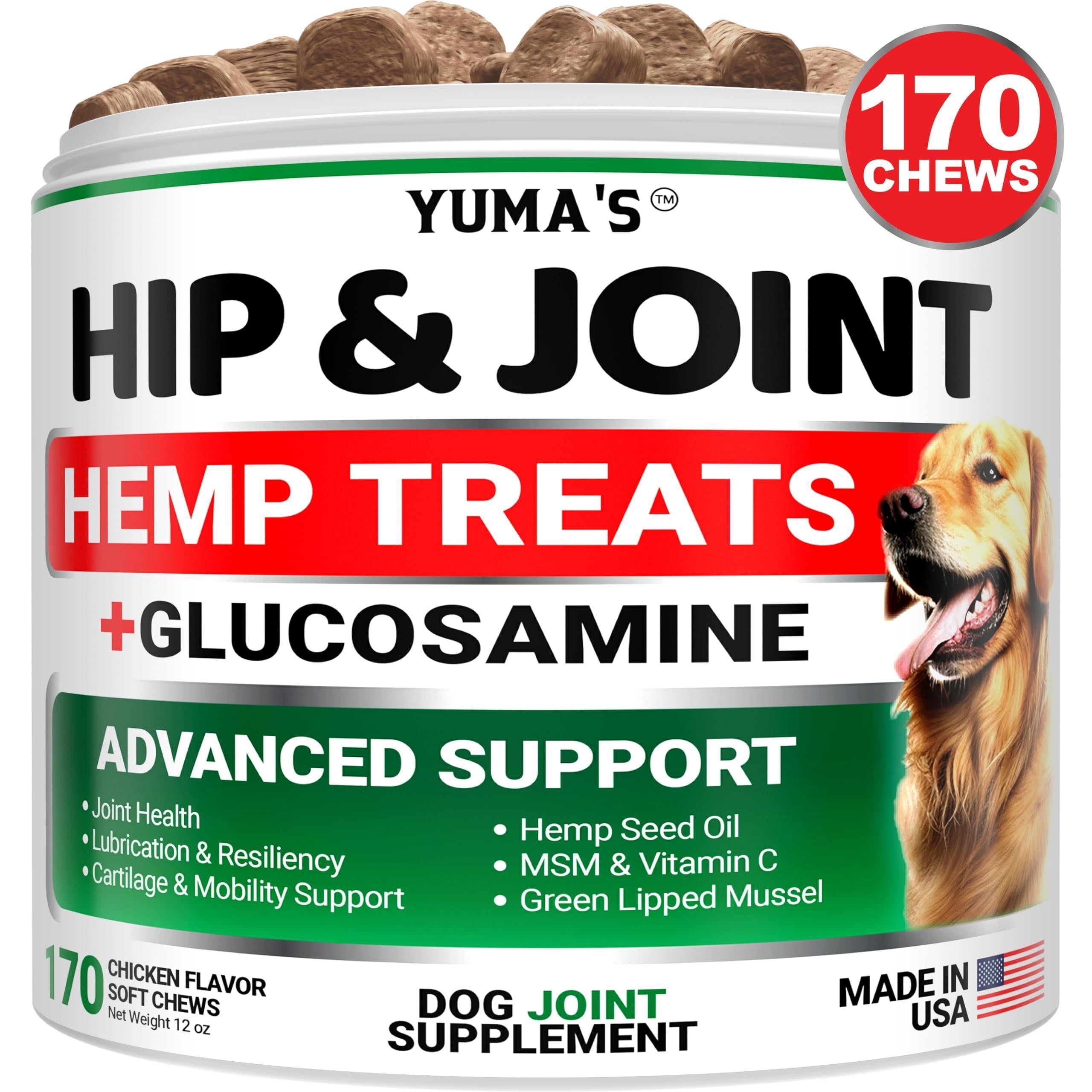 YUMA'S Hemp Hip and Joint Supplement for Dogs Glucosamine for Dogs Dog Joint Pain Relief with MSM Advanced Dog Joint Supplement Health Glucosamine for Dogs Chews  3