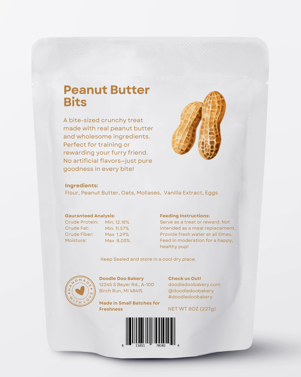 Homemade Dog Treats - 🥜 Peanut Butter Bits Dog Biscuits 1/2lb