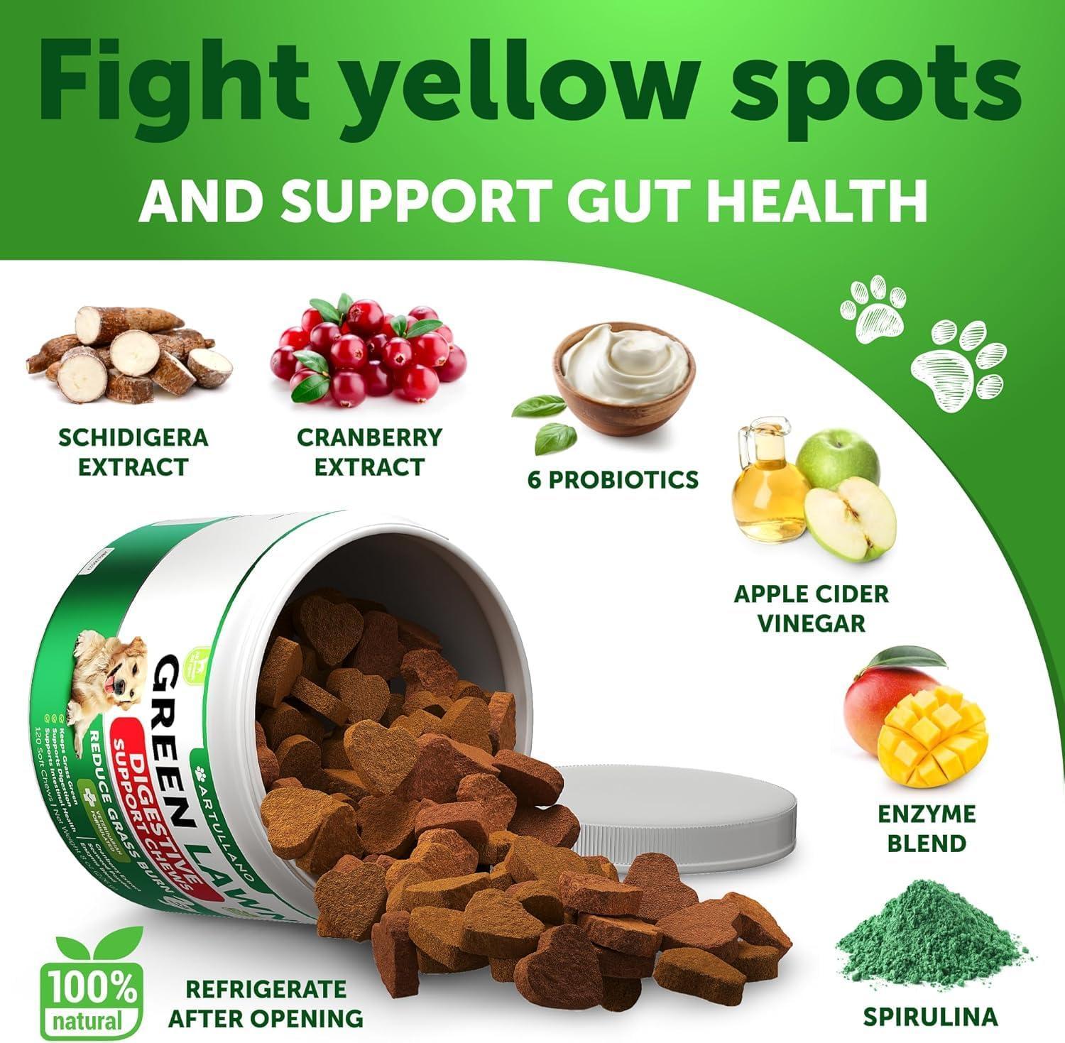 Grass Burn Spot Chews for Dogs 120 Treats Pee Lawn Spot Saver Caused by Dog