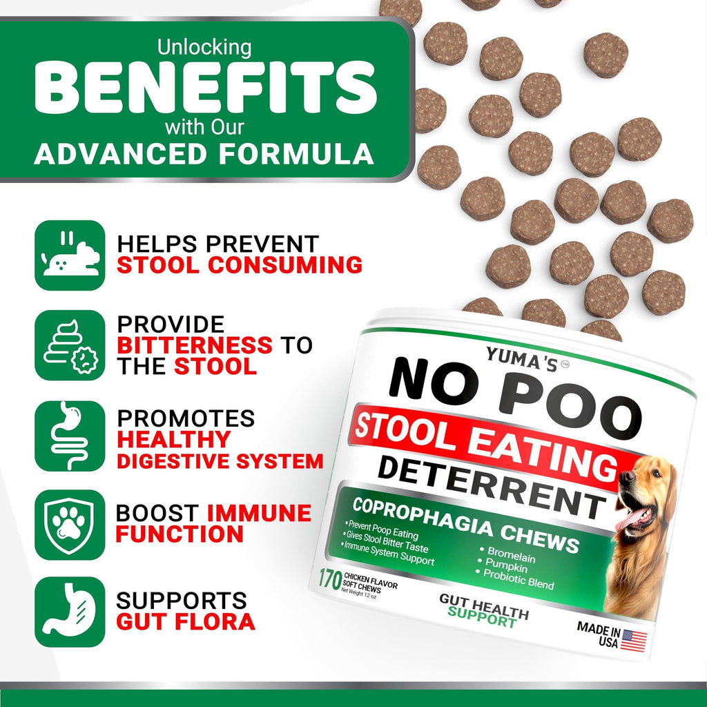 No Poo Chews for Dogs   170 Ct   Coprophagia No Poop Eating Deterrent for Dogs   Stop Eating Poop for Canine   Probiotics & Digestive Enzymes Supplement   Made in USA